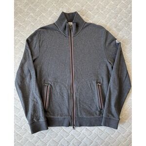 Moncler Sweater Mens 2XL Gray 100% Cotton Full Zip Mock Neck Maglia Cardigan